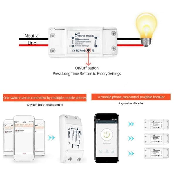 4X Smart Switch Tuya Smart Home Wifi Switch Telefon Trådlös Fjärrkontroll Timing Mini Switch Trådlös Relämodul Blanc