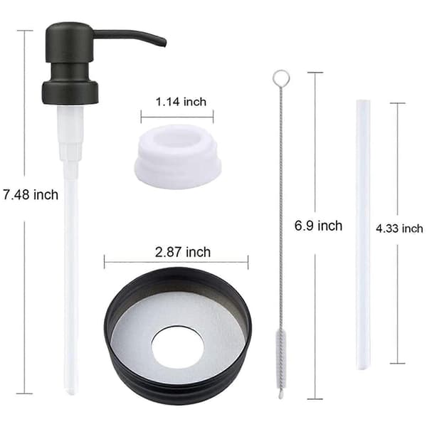 Tvåldispenserlock, rostfri pump och lockbyte för Mason Jars eller andra DIY-lotiontvåldispensrar, 6-pack Black