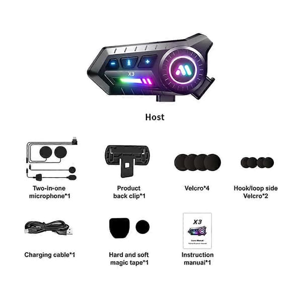 X3 Motorcykelhjälm Bluetooth 6.0 Headset, IP67 Vattentäta Motorcykelhjälmhögtalare med Röstassistent 2 in 1 Microphone