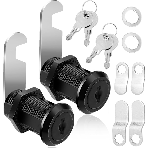 2-pack svarta lås för brevlådor och skåp med 4 nycklar, 1-1/2 tum lås för brevlådor, olika låsplattor