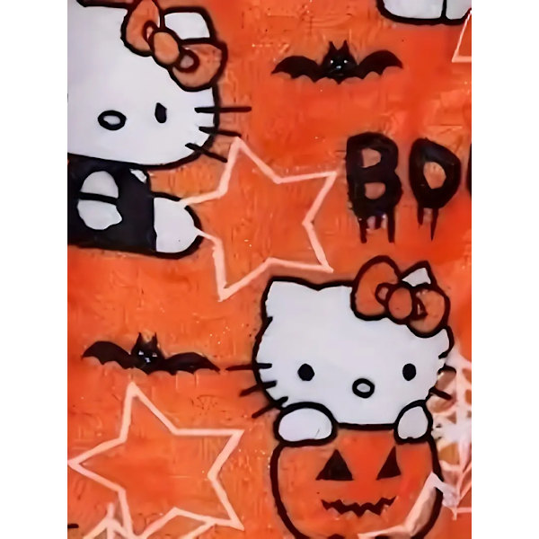 Cartoon KT katt pyjamas tjocka damer höst och vinter plus sammet varm fritids hem graffiti flanell byxor orange M