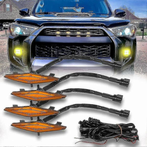 4 stk. ravfarvede LED-frontgrilllys kompatible med 14-19 Toyota 4runner Trd Pro