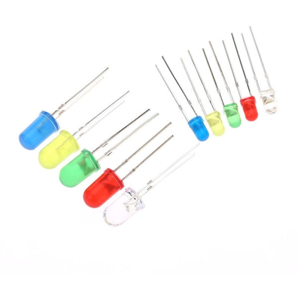 300 stykker 3 mm 5 mm assorterte farger 2 pins diffuse LED-lysemitterende dioder sett med 5 farger elektroniske komponenter