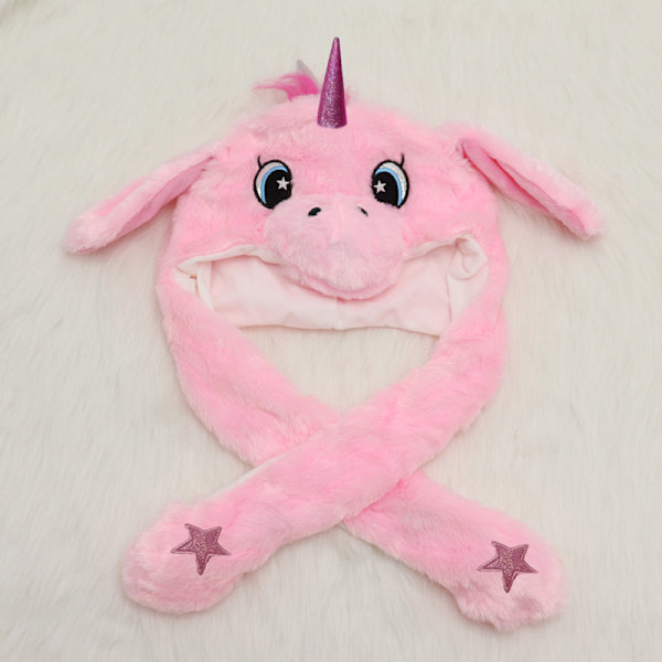 Kanin sjov udtryksfuld plysplukkehovedbeklædning, en hat med bevægelige ører, flerfarvet tie-dyed kaninørehat. Pink unicorn 2