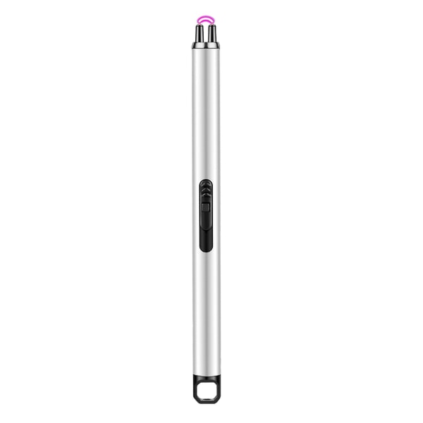 USB uppladdningsbar elektrisk lång kökständstift Design med hängande hål Design Spis Vindtät LED flamlös pulständare Silver
