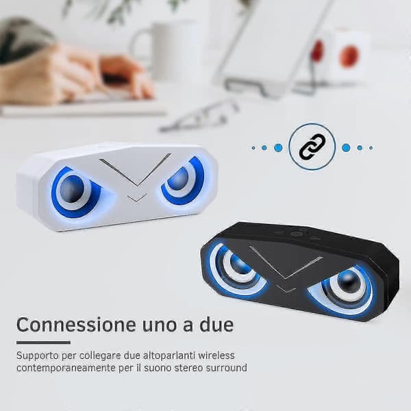 2000mAh trådlös Bluetooth 5.0-högtalare med djup bas, LED-ljus, AUX och TF-subwoofer (vit)