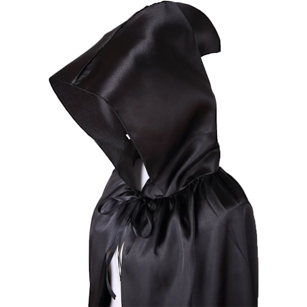 Lang sort kappe med hætte middelalderlig vampyr heks kostume damer halloween kostume karneval jul voksen 150CM