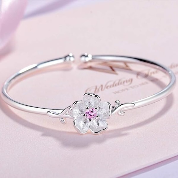 925 Sterling Sølv Kirsebærblomst Armbånd til Kvinder Piger Charm Sakura Blomster Kæde Armbånd Gave Sommer Smykker