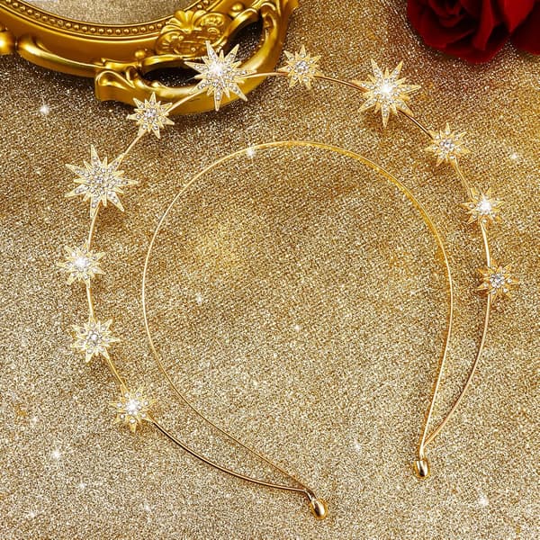 Guld glorie stjerne krone pandebånd - Rhinestone stjerne krone pandebånd til kvinder
