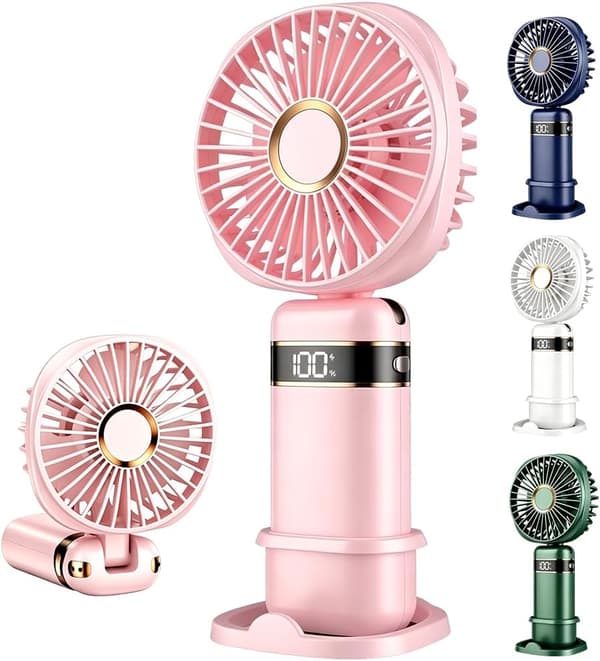 Bærbar vifte, mini USB oppladbar vifte med dobbel bruk (hånd/bord) (Rosa)
