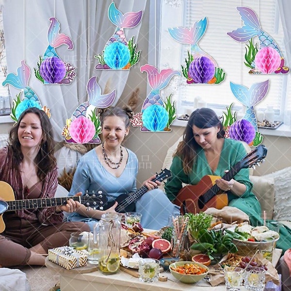 8 st sjöjungfru mittpunkt för bord, sjöjungfru honeycomb mittpunkt, under havets festdekorationstillbehör för sjöjungfrutema födelsedagsfest 8pcs