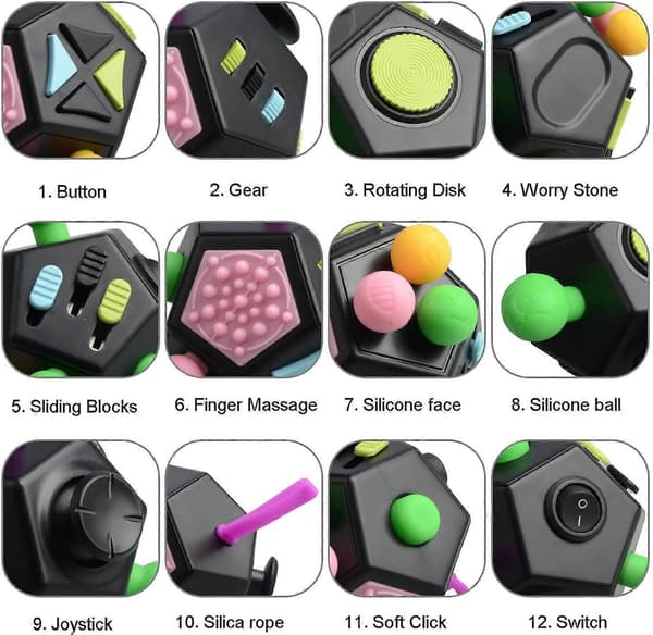 Cube Fidget Leksaker Kub Stress Relief Fidget Ångestlindrande Leksaker 12 Sidor Dekompression Sensorisk Fingerleksak för Vuxna Barn[HK]