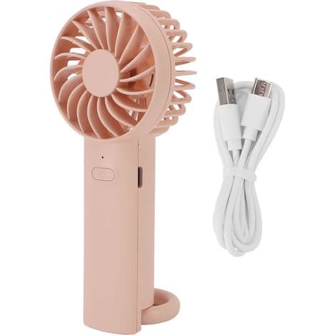 Bærbar viftekrok, 3 hastigheter, stillegående oppladbart batteri, rosa
