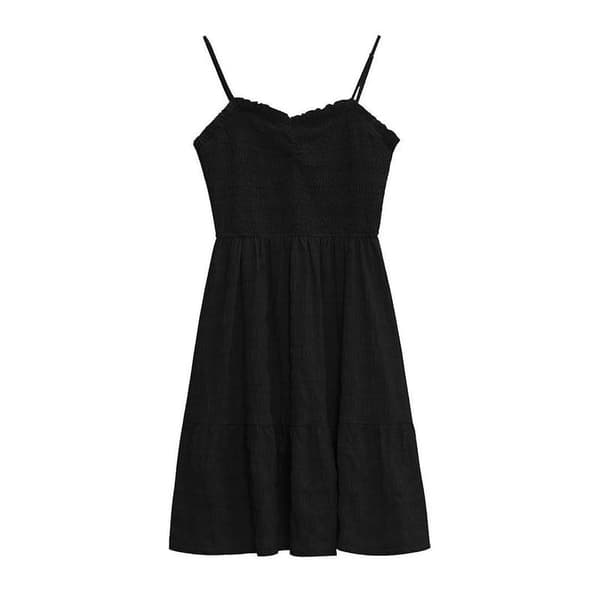 Women's Spring Summer Strap Solid Color Swing High Waist A-Line Holiday Dress White White M