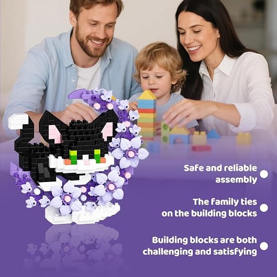 Minibyggeklodser formet som katte med blomster, minisæt