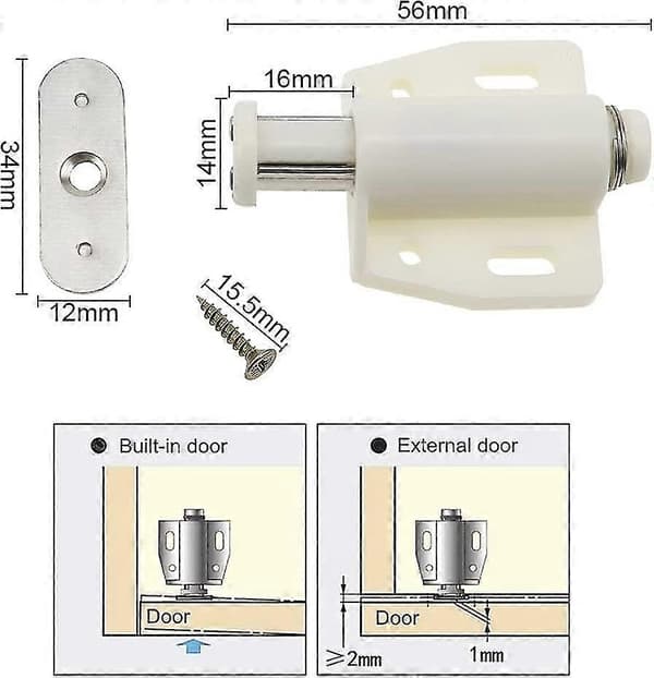 Magnetisk snapdøråbner Magnetisk lås Dørlukker Magnetisk lås til bogreoler skabe - 10 stk.