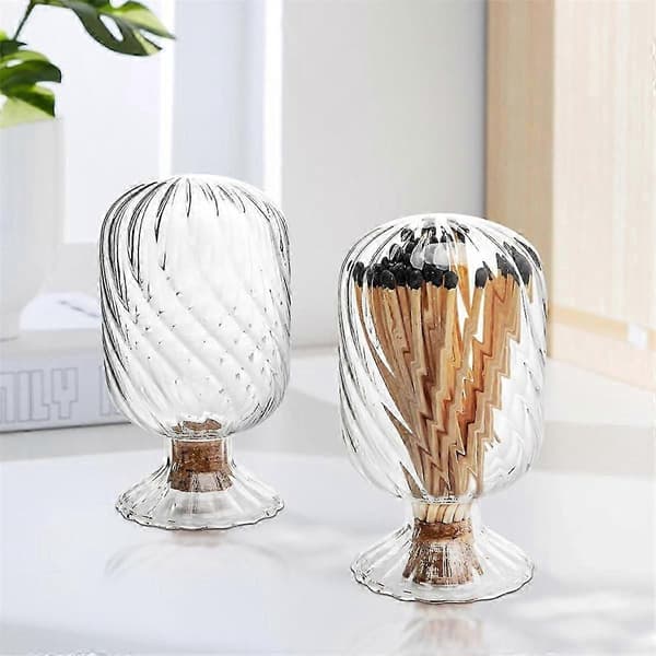 2-pack spiralformade tändstickshållare, glaskupa för 4-tums tändstickor