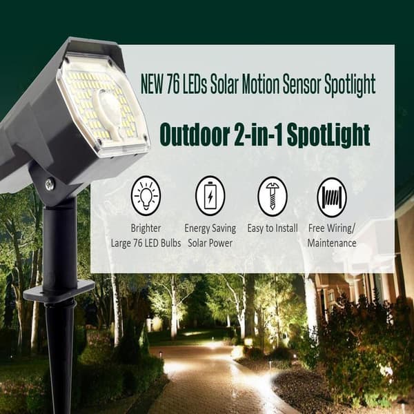 76 LED Solar Lamp Outdoor Garden Lamp Solar Motion Sensor Lamp 2-in-1 Path Wall Lamp Waterproof (2-pack)