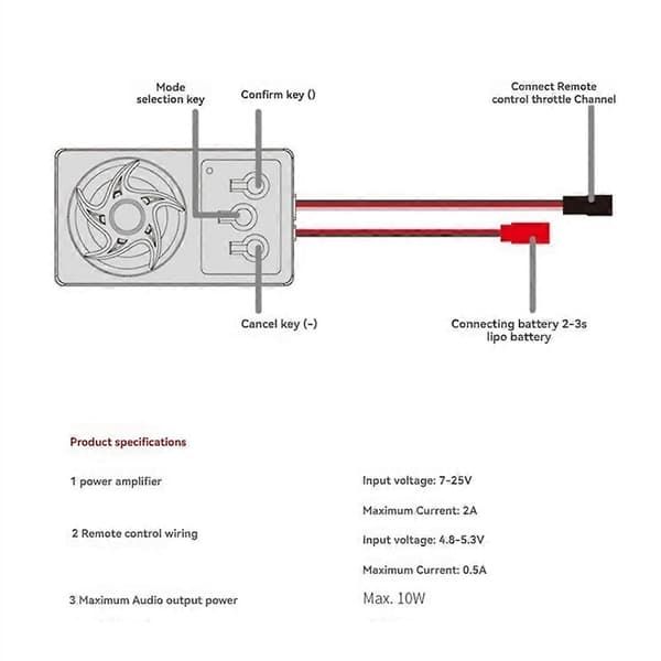 Bilmotorlydsimulator med 58 lyder Motorlydsimulert systemmodul for RC-bil