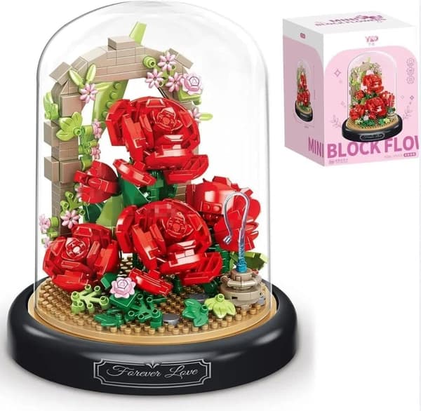 Blomsterbyggesett, DIY kunstig byggesett, med støvdeksel (lys rosa)