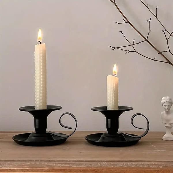 2 Pcs European Iron Candle Holders for Romantic Dinner Decorative Lighting Black