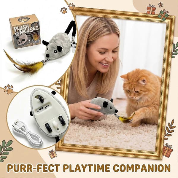 Elektrisk plysjmusleke for katter Interaktiv gående simuleringskjæledyrleke USB A