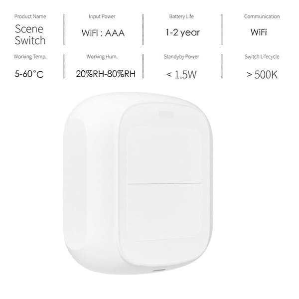 4X Tuya WiFi Smart Scene Trådløs Switch Trykknap Controller Automation Scenarie 2 Gang Smart Home Gadgets White