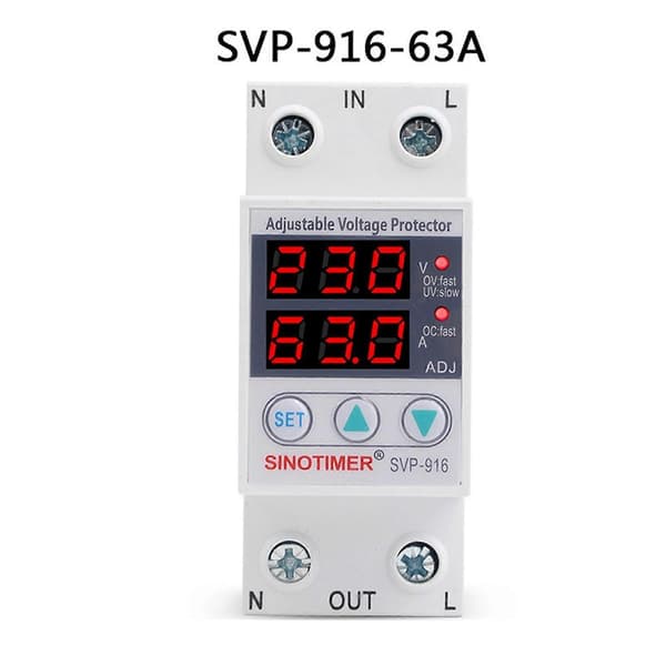 3X SINOTIMER Dubbel LED-display 63A DIN-skena 230V Justerbart överspänningsskyddsrelä med strömbegränsningsskydd White