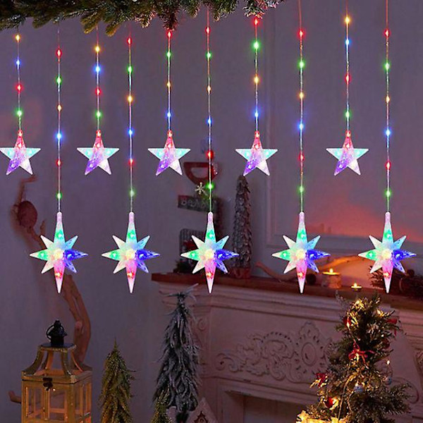 Holiday LED-ljusslinga, färgglad ljusslinga, 8 lägen, EU-kontakt, utomhus, trädgård, bröllop, hem, rumsdekoration stars EU plug