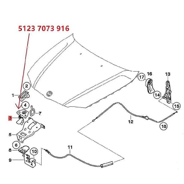 51237073916 Motorhuv Säkerhetsspärr Låskrok Modell Motorhuvslås för BMW E90 / E91