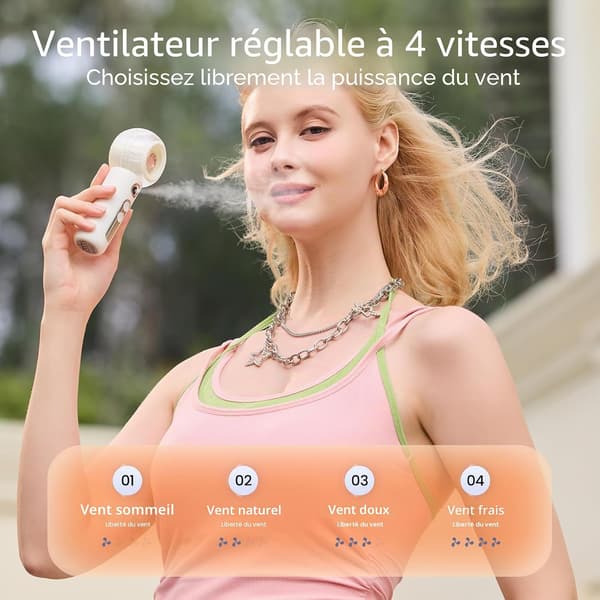 Bærbar USB-sprayventilator, batteridrevet mini bærbar ventilatorforstøver, hvid