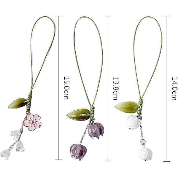 Blomster Mobiltelefon Charm, Mobiltelefon Remme, Blomster Vedhæng Charm Telefon Lanyard Rem Charms Sød Lomme Nøglering Hængende Rem Dekor  (Lilla)