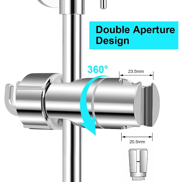 Hånddusjholder Justerbar Dusjholder 16-27mm Diameter, 360° Dreibar Dusjholder, Forkrommet+ABS Grade Plast