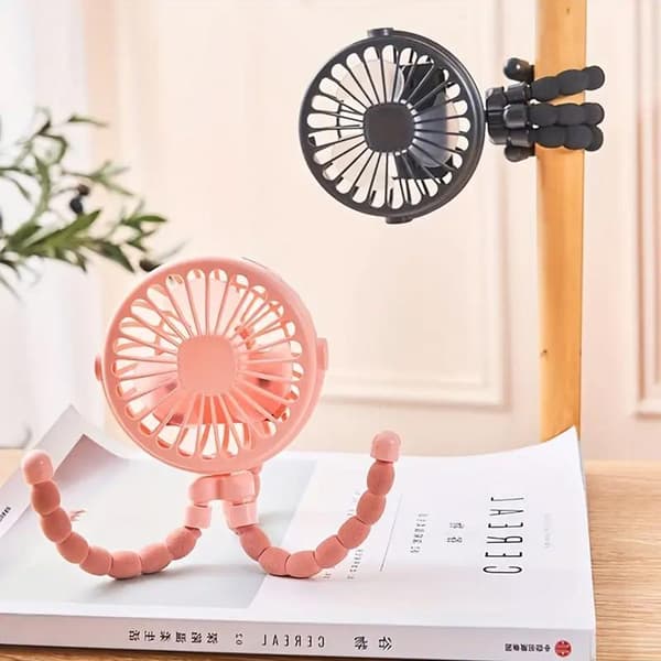 Fleksibel Barnevognsventilator - Genopladelig Bærbar Ventilator med Batteri Sort sort black