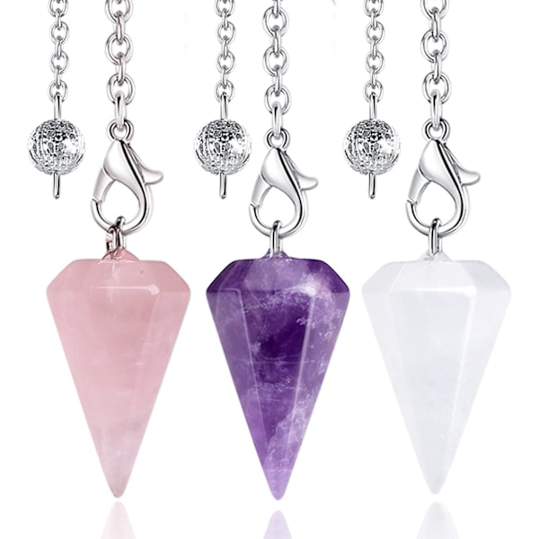 3 Pcs Pendulum Crystal,Amethyst Rose Quartz Clear Quartz Crystal Pendulum for Dowsing Divination Pendulum Gemstone Pendulum