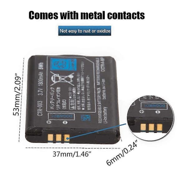 3,7V 2000mAh oppladbart litium-ion-batteri med verktøysett for 3DS