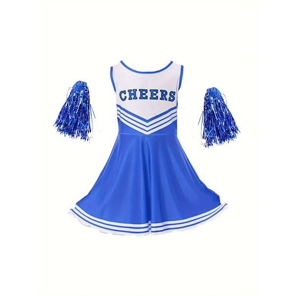 Plus Size Cheerleading Uniformer til Kvinder Voksen Cheerleading Kostumer med Pom Poms Velegnet til Kostumefester Sportskampe blue 130CM