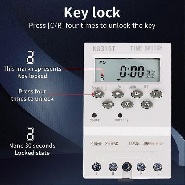 KG316T-III 220VAC 30A Digital Timerbryter KG316T Automatisk Elektronisk Timer Programmerbart Relé 168 Timer Tidskontroll