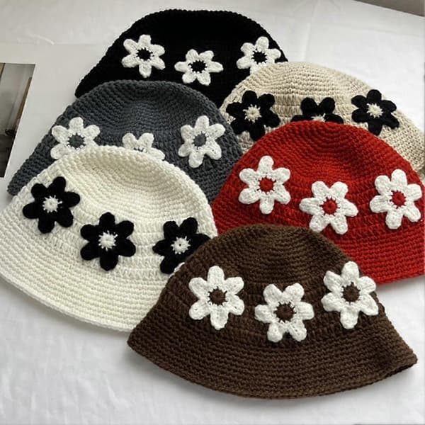 Dame Bucket Hat Strikket Hat Fiskerhat Coffee