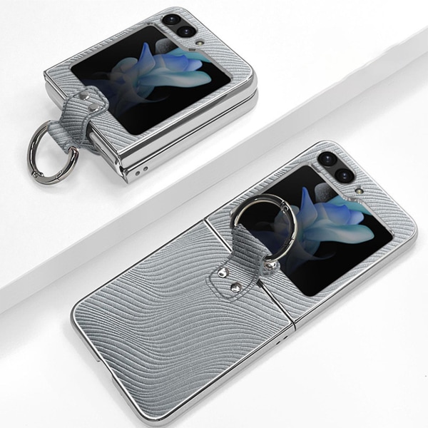 För Samsung Galaxy Z Flip 5 Case Med Ring Hållare Stötsäkert Pu Cover Skyddsfodral Galaxy Z Flip 5 St Bumper Phone case Silber