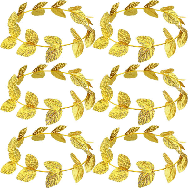 Roman Laurel, Roman Head Wreath Leaf Crown Headdress Roman Leaf Pannebånd Toga Hodeplagg, gull (strikket stoff, 6 deler)