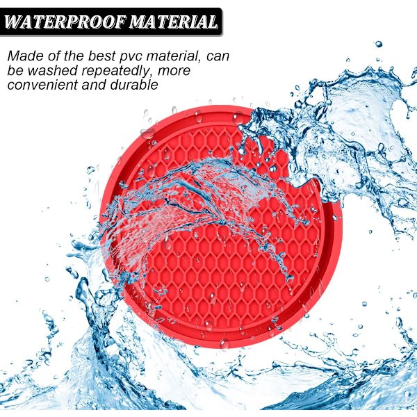 4 stk. bilkopholder-underlag, 7 cm skridsikre silikone auto-indsats kopholder-underlag, skridsikre køretøjs kopmåtter til kvinder og mænd (rød)