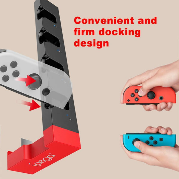4 Port-kontroller Last ned Laddningsstation for Nintendo Switch Joy-Con Game svart