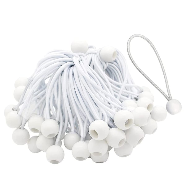 50 stk Elastiksnor med bolde Elastiske bånd Bungee veksler bånd til telte, bannere, flagstang White