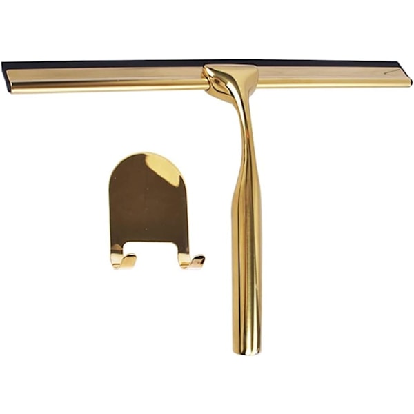 Shower Squeegee Stainless Steel Glass Window Squeegees Non-Slip Cut Handle for Bathroom Door Mirror Car Glass with Hook, Gold