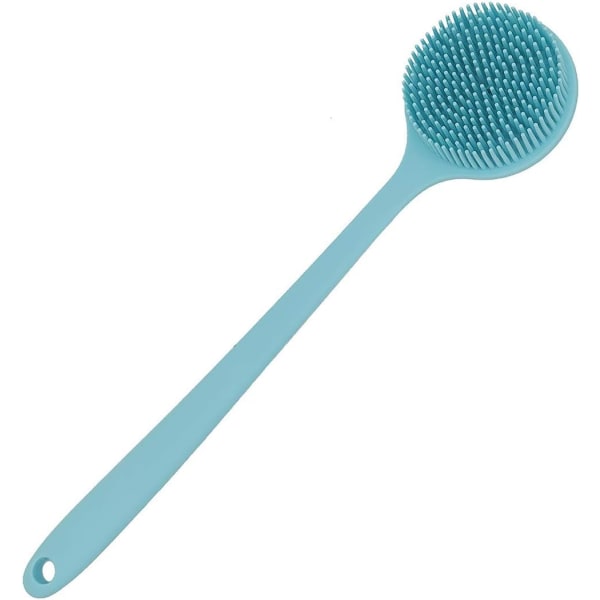 Silikon ryggskrubber för dusch Mjuk badkroppsborste med långt handtag, BPA-fri, allergivänlig, miljövänlig (blå)