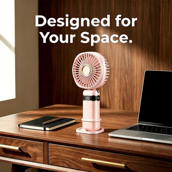 Bærbar ventilator, mini USB genopladelig ventilator med dobbelt anvendelse (hånd/bord) (Pink)