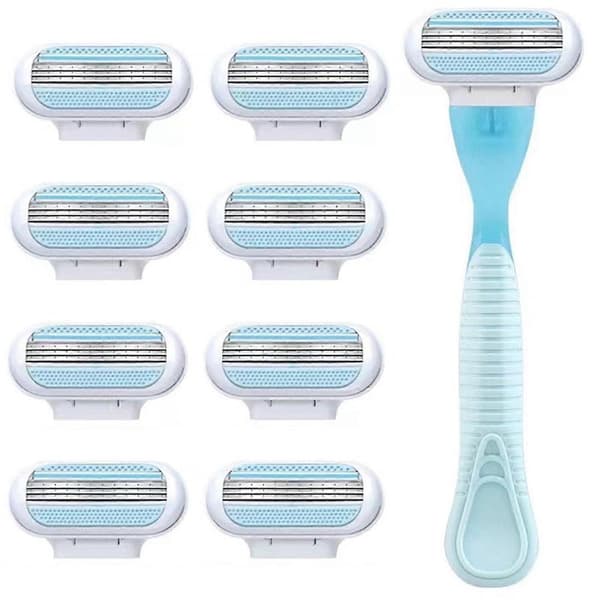 Barberblade til kvinder, refill designet til en behagelig barbering og glat glidning Blue Handle. 8 Refills