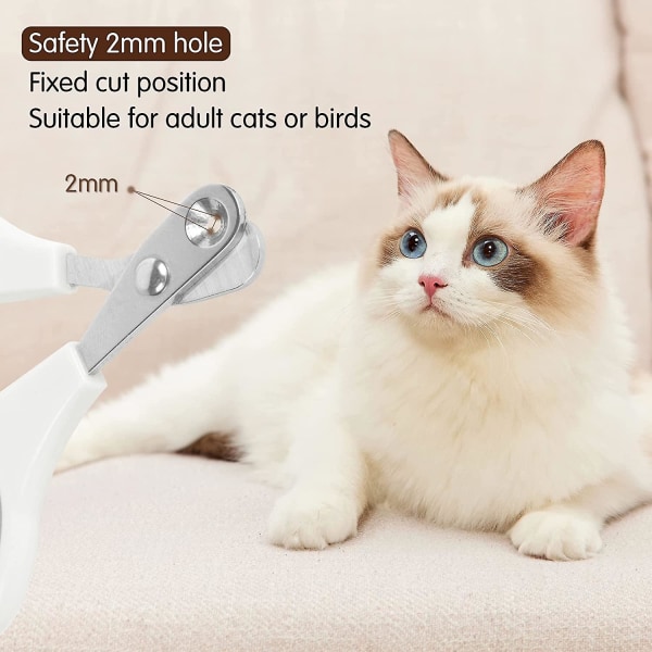 Cat negleklipper, kæledyrs klosaks med 2 mm positioneringshul, kæledyrs negleklipper til små dyr, skridsikker White