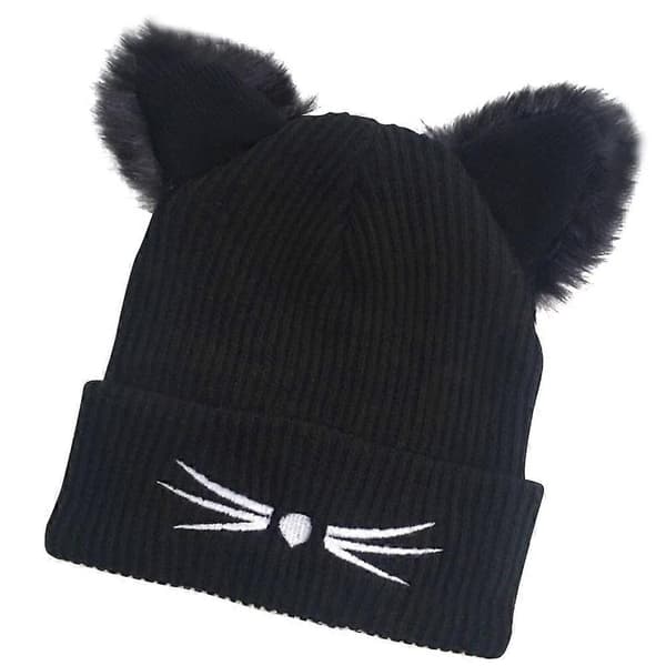 Damhatt Kvinnor Stickad Hatt Kvinnor Vinterhatt Kvinnor Stickad Mössa Stickad Mössa Vinter Black